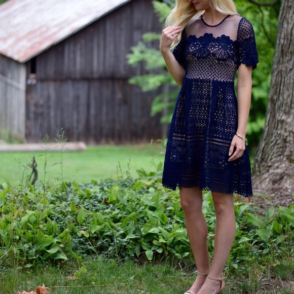 Navy Short Sleeve Dress - Picture 2 of 7